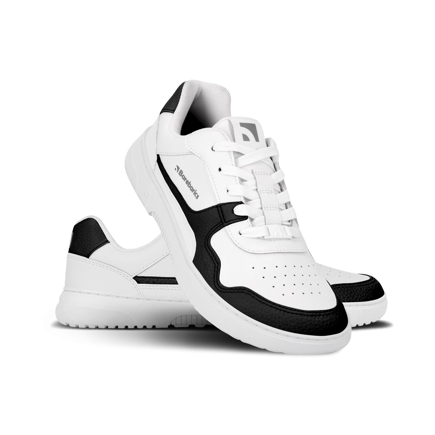 Barebarics - Zing White & Black Leather - Deportivas barefoot-Barebarics-Cacles Barefoot-Tienda de calzado barefoot respetuoso minimalista