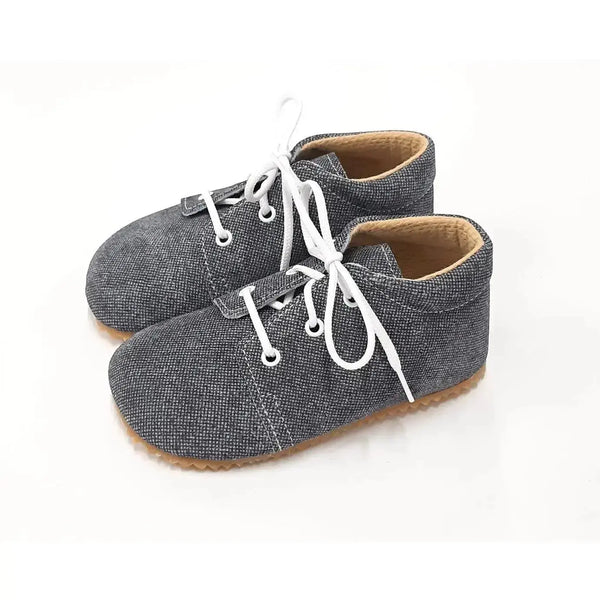 Beda - Denis - Zapatos respetuosos de primeros pasos con cordones grises