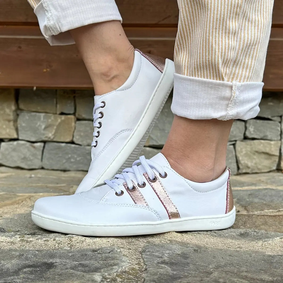 Fare Bare - Elegant White & Gold A5311181 - Deportivas barefoot cuero