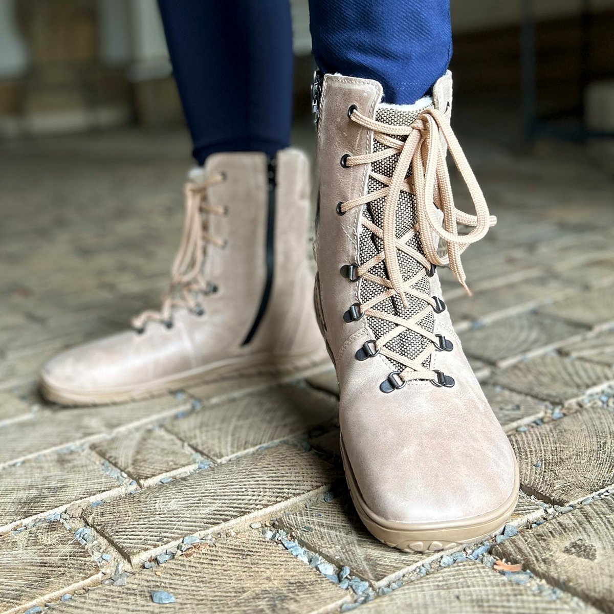 Fare Bare - Norry Winter Beige - Botines barefoot impermeables con forro invernal