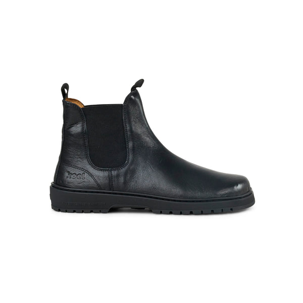 Koel Gavien Leather Black - Botines Chelsea barefoot unisex negros