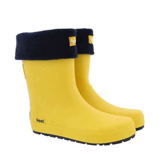 Koel4kids - Wellie + Bare Sock Yellow- botas de lluvia barefoot con calcetines de lana