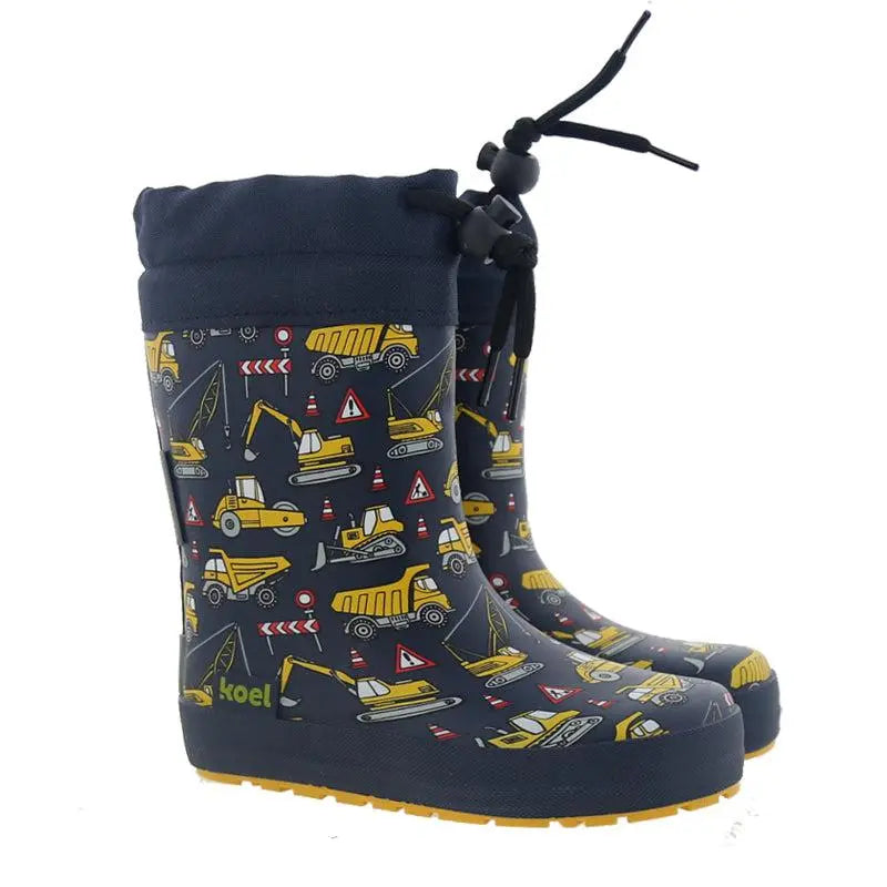 Koel4kids - Wellie Toggle Tractor Blue - botas de lluvia barefoot cordón ajustable y borreguito