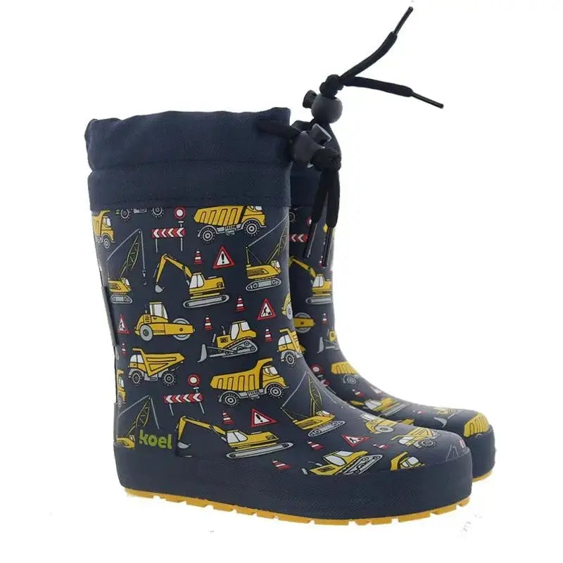 Koel4kids - Wellie Toggle Tractor Blue - botas de lluvia barefoot cordón ajustable y borreguito