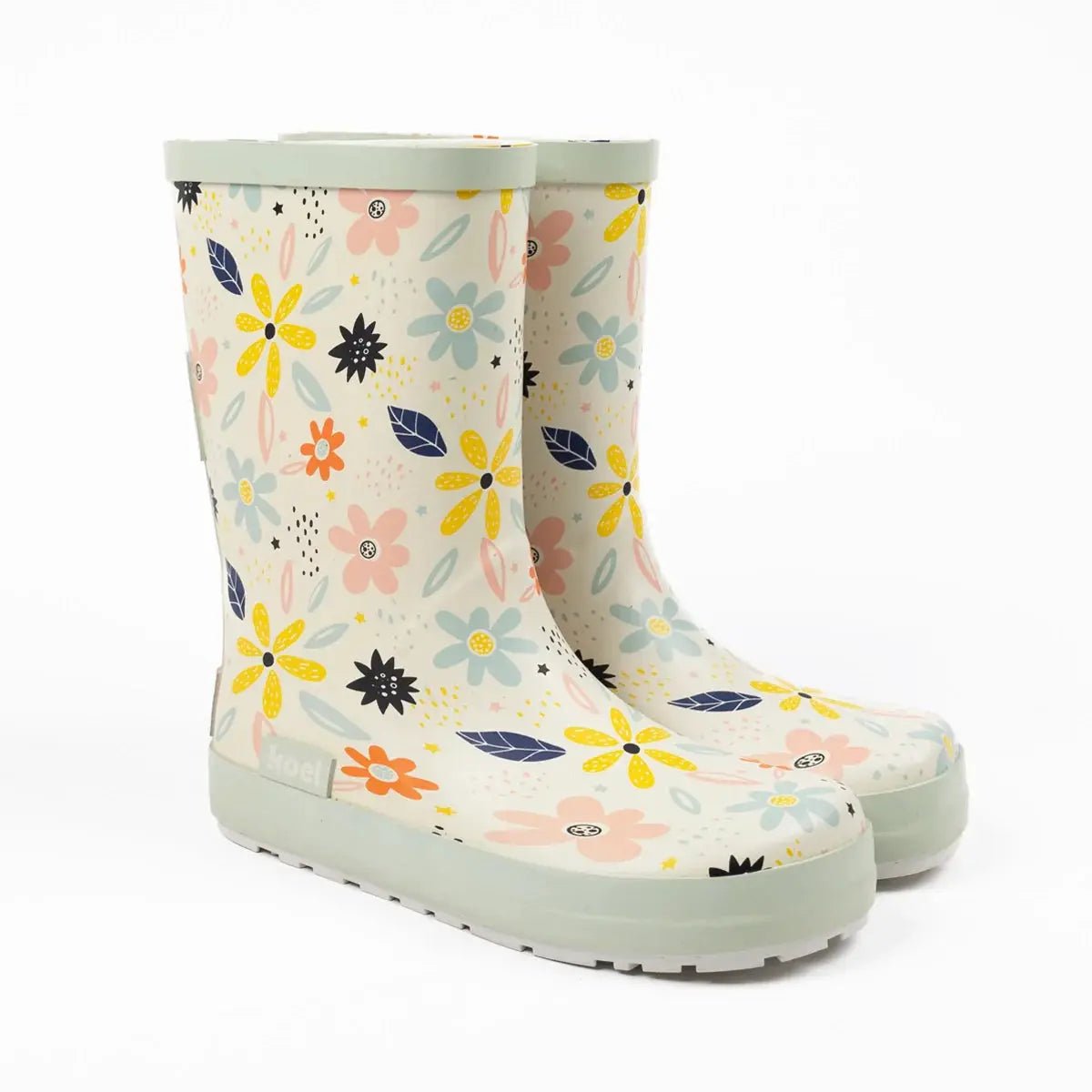 Koel4kids - Wellie White Flowers - botas de lluvia barefoot