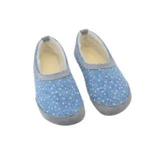 OmaKing - Mini-Suus Blue&Dots- zapatillas de casa barefoot fieltro y lana