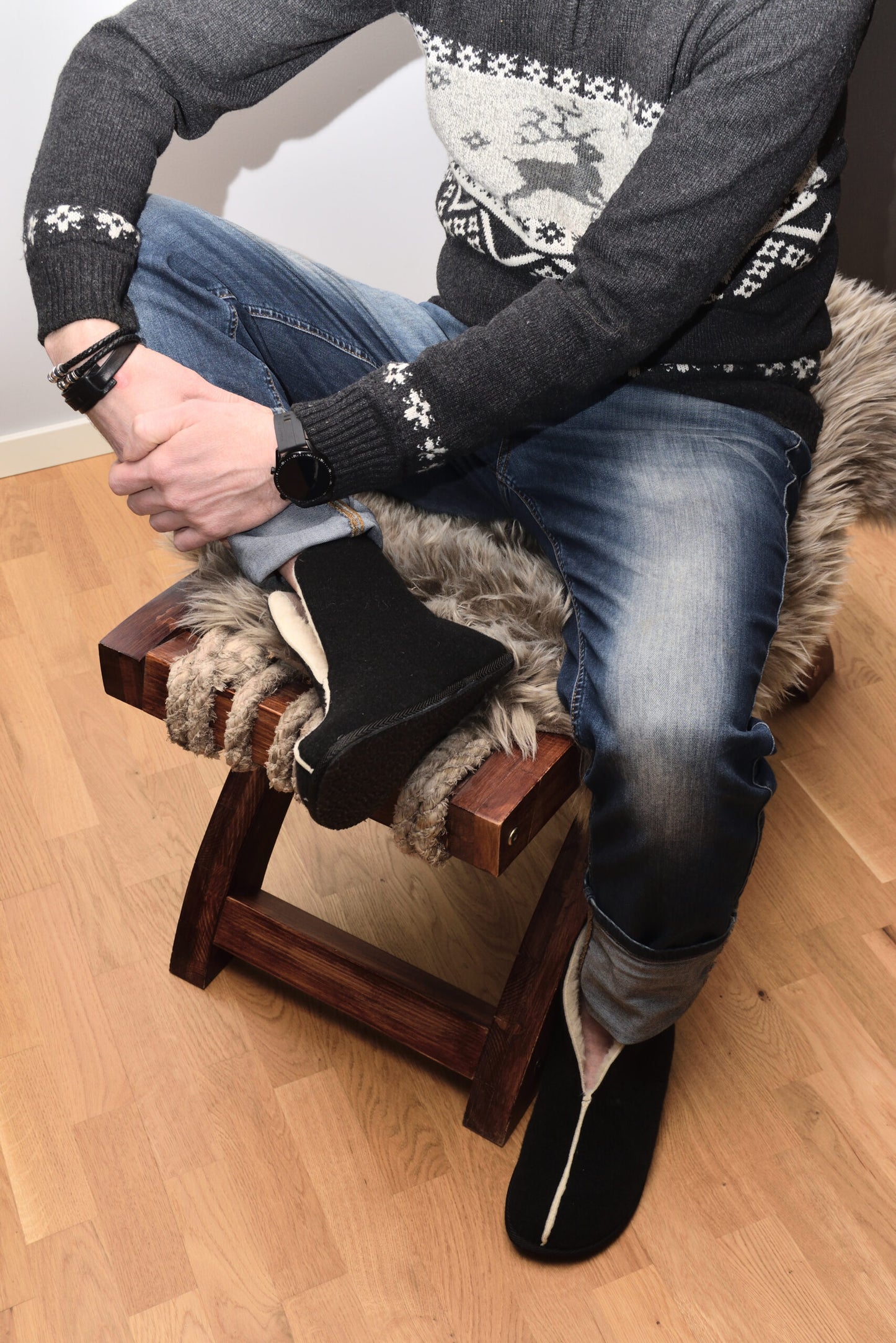 OmaKing - Vinski Black - pantuflas barefoot de lana