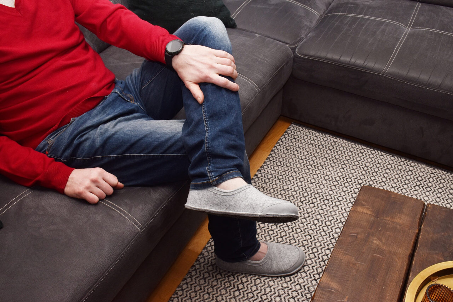 Omaking - Tossun Grey - zapatillas de casa barefoot fieltro