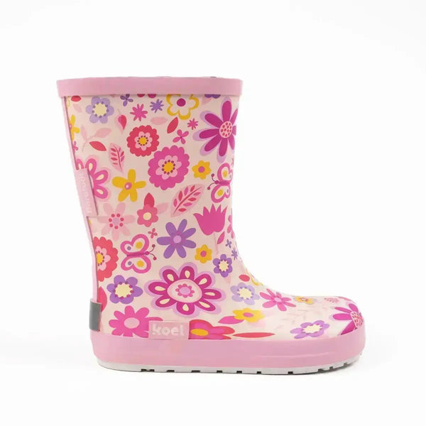 Koel Wini Fuchsia Flowers - botas de agua barefoot infantiles con estampado de flores rosa