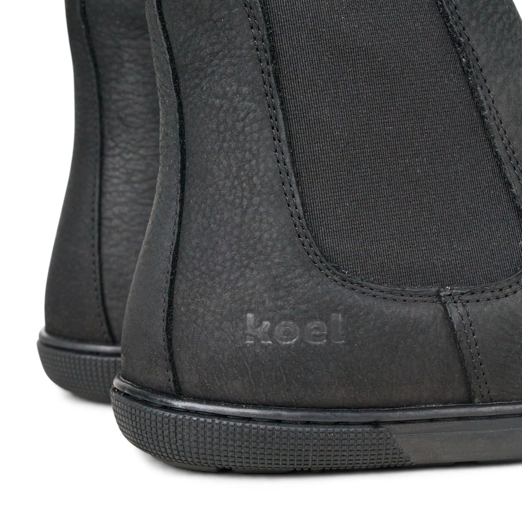Koel Filas Merino Black - Botines Chelsea barefoot de cuero con forro de lana negros