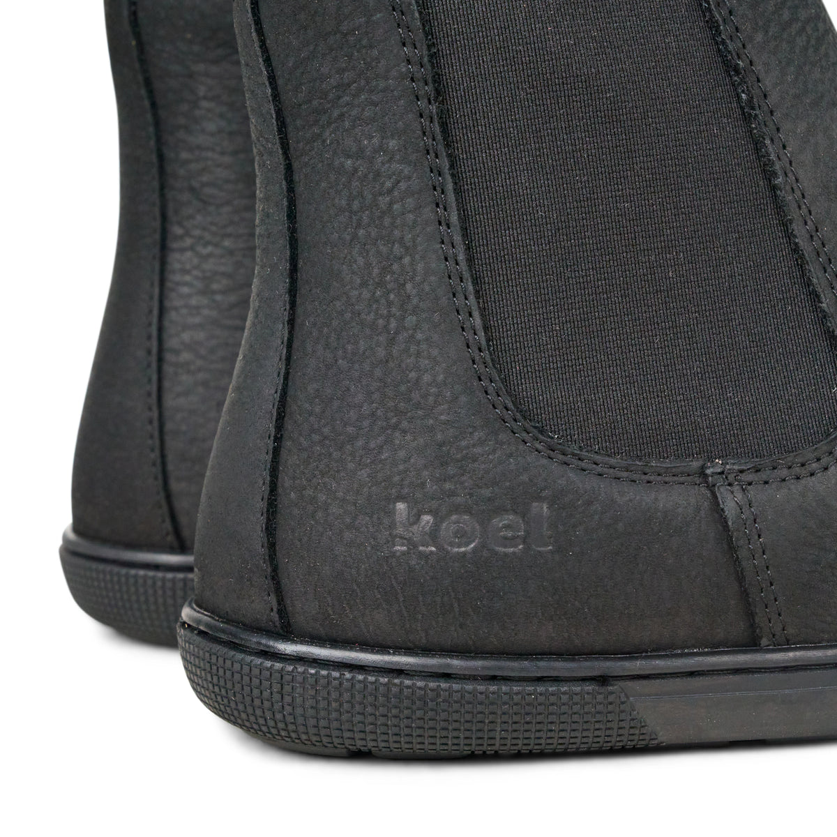 Koel Filas Merino Black - Botines Chelsea barefoot de cuero con forro de lana negros