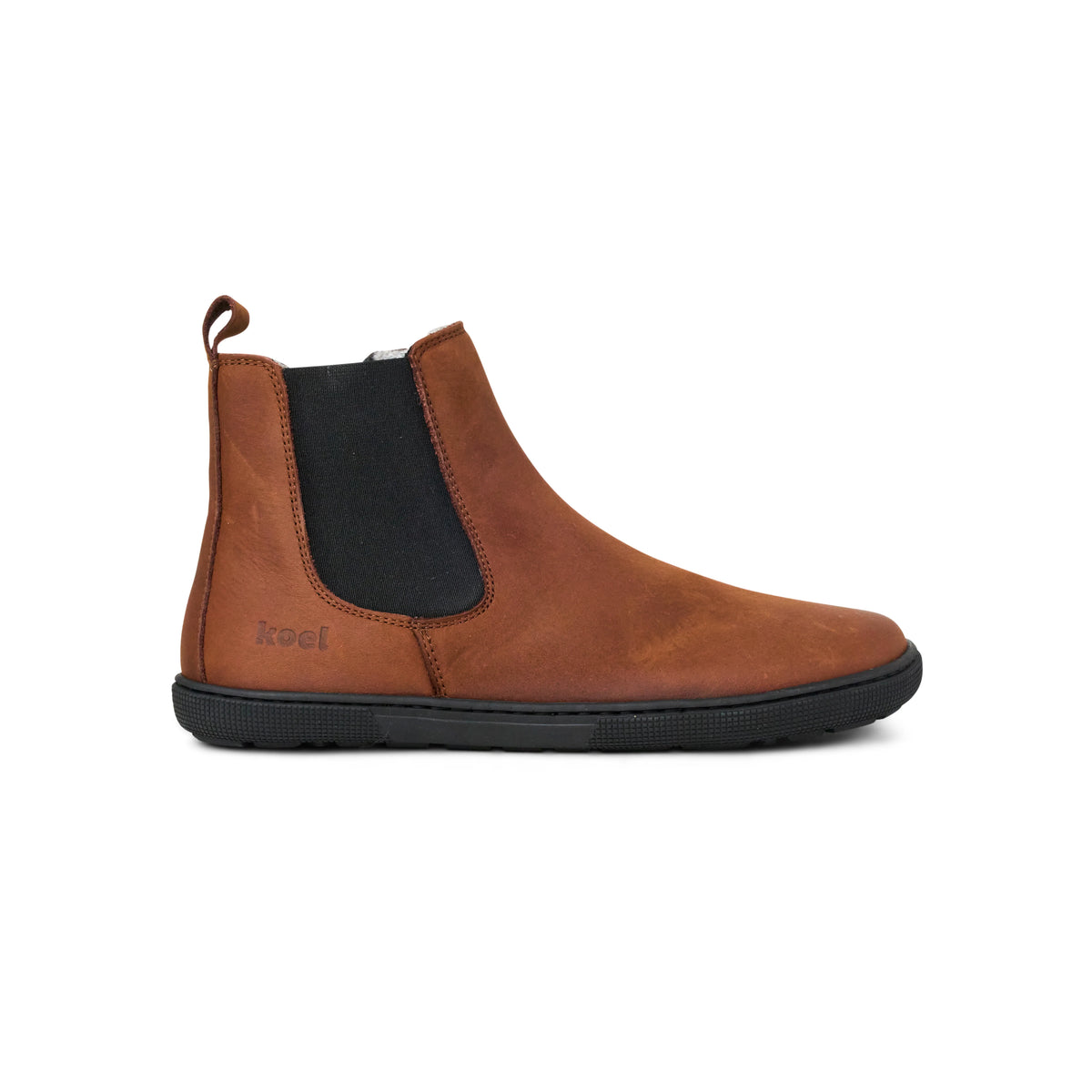 Koel Filas Merino Chocolate - Botines Chelsea barefoot de cuero con forro de lana marrones