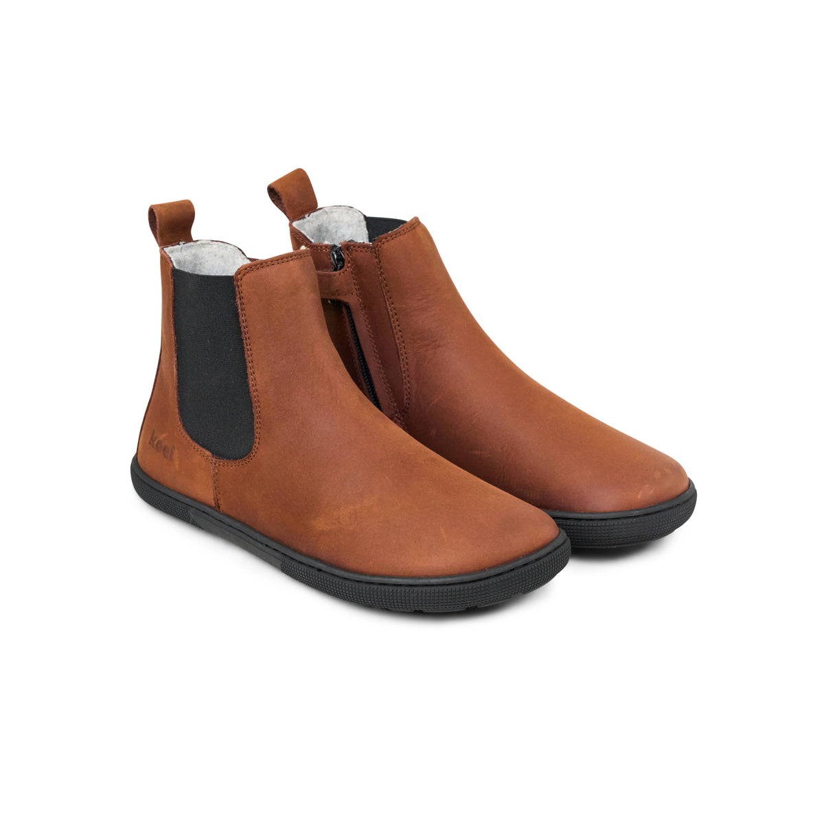 Koel Filas Merino Chocolate - Botines Chelsea barefoot de cuero con forro de lana marrones