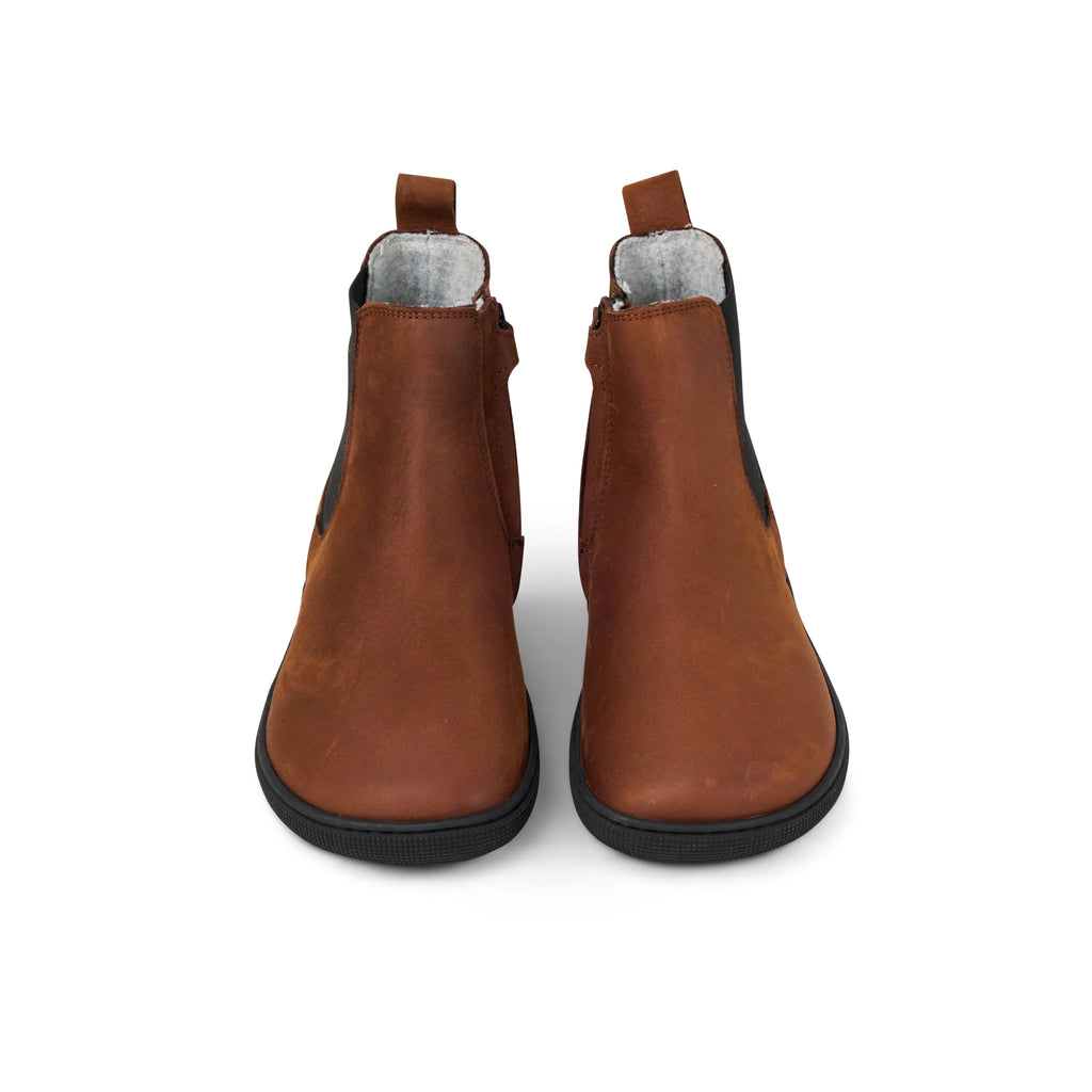 Koel Filas Merino Chocolate - Botines Chelsea barefoot de cuero con forro de lana marrones