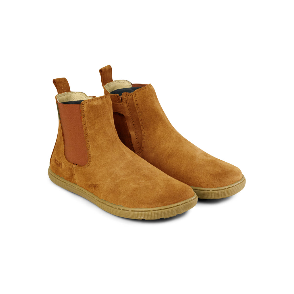 Koel Filas Suede Cognac - Botines Chelsea barefoot de mujer en ante color cognac