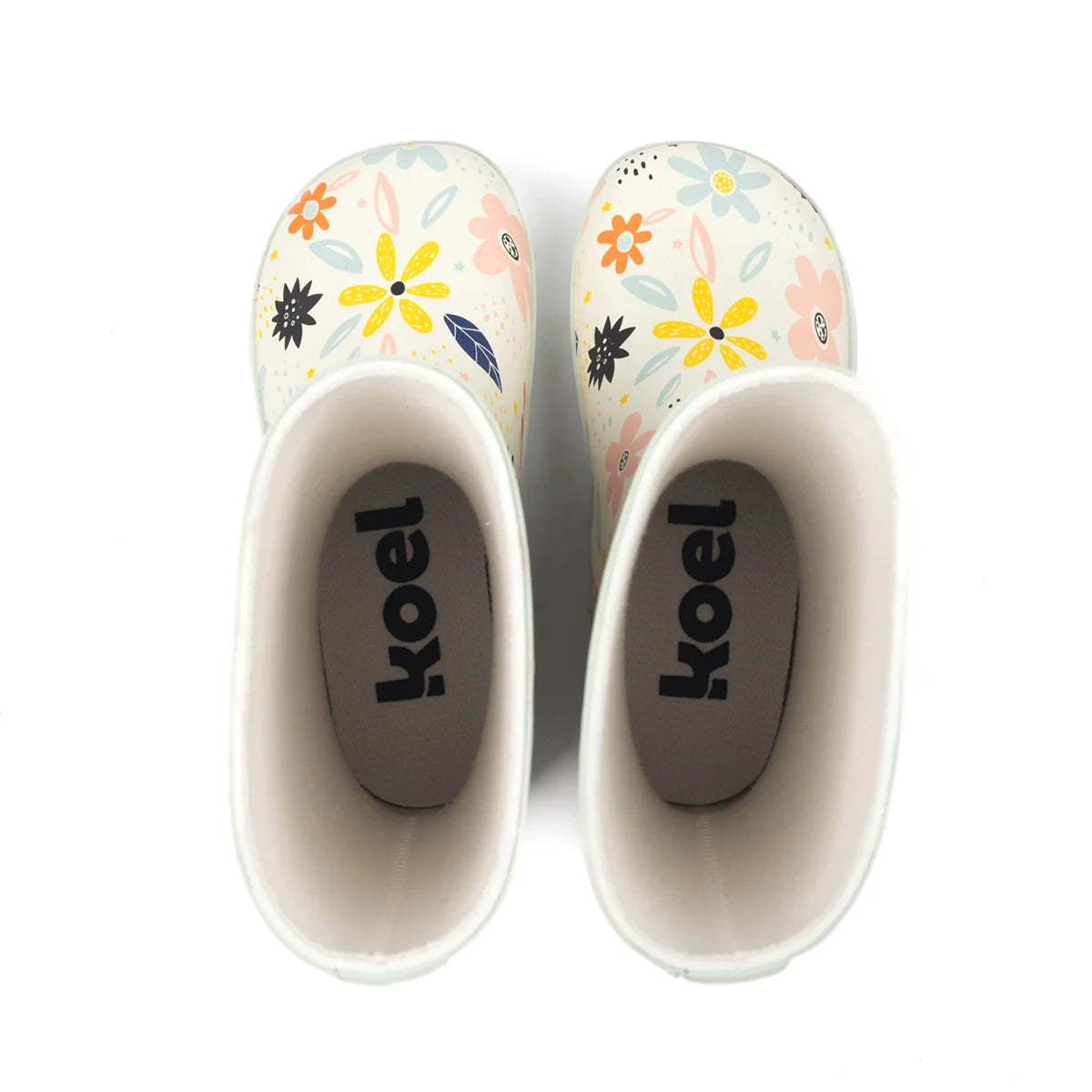 Koel4kids - Wellie White Flowers - botas de lluvia barefoot