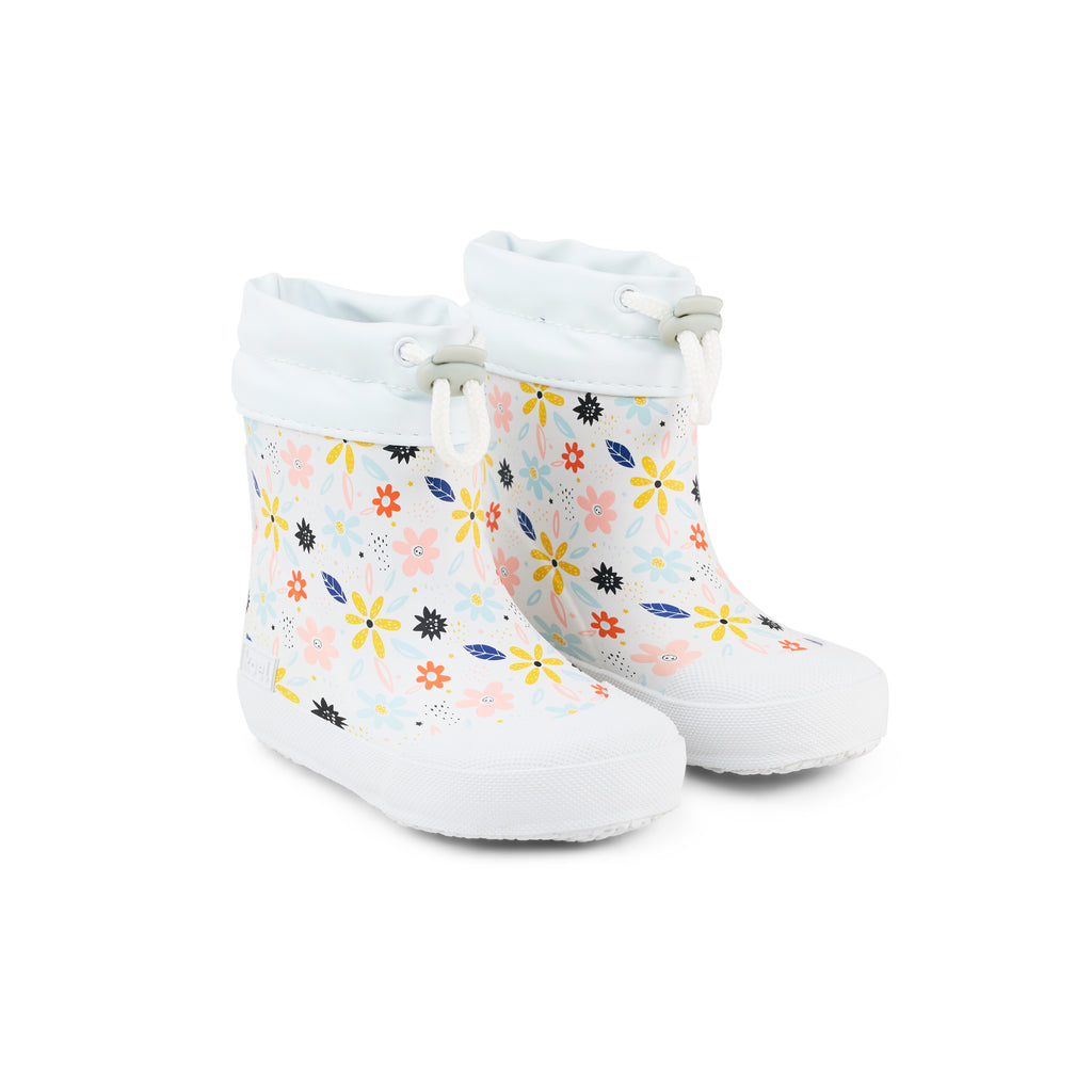 Koel Wibi Flowers White - botas de agua respetuosas de primeros pasos blancas con flores