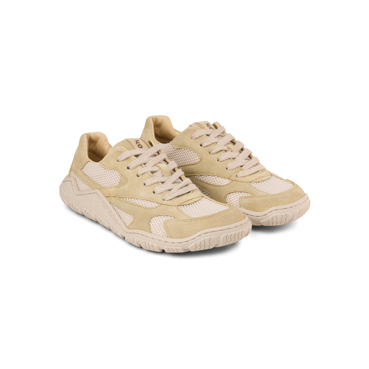 Koel Rita Suede Beige - Zapatillas barefoot ligeras de mujer para senderismo y trekking media montaña