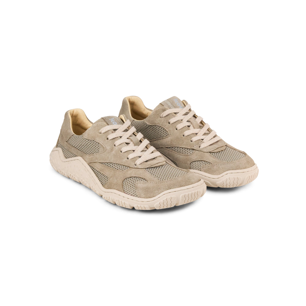 Koel Rita Suede Taupe - Zapatillas barefoot ligeras de mujer para senderismo y trekking media montaña marrón claro
