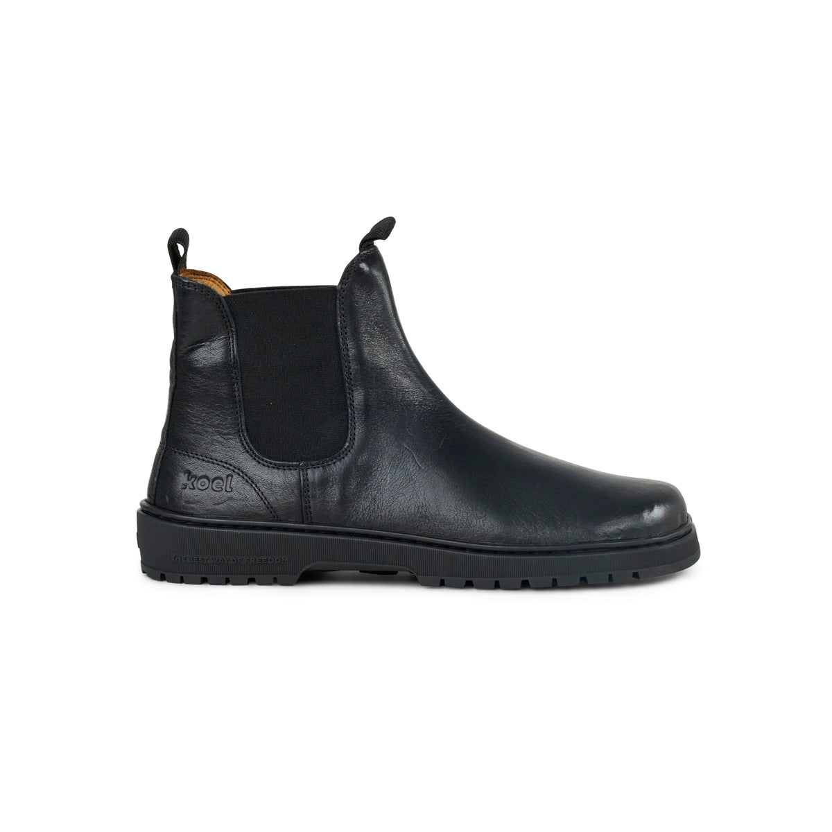Koel Gavien Leather Black - Botines Chelsea barefoot unisex negros