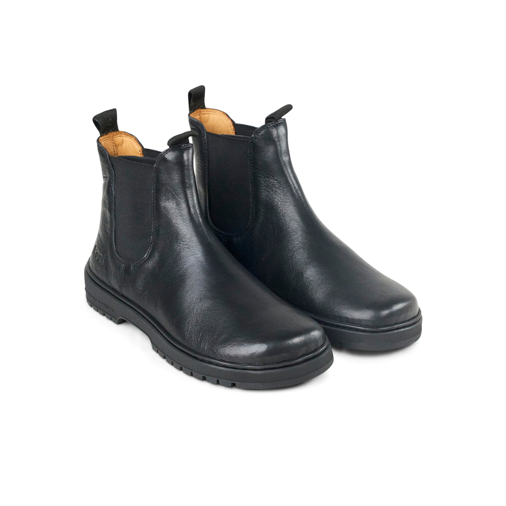 Koel Gavien Leather Black - Botines Chelsea barefoot unisex negros