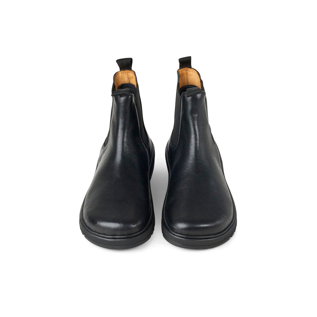 Koel Gavien Leather Black - Botines Chelsea barefoot unisex negros