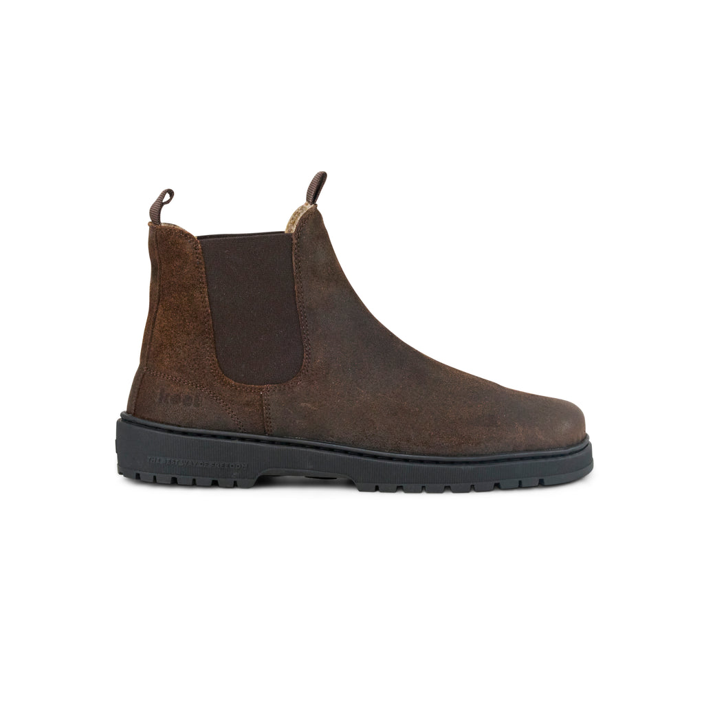 Koel Gavien Suede Felt Chocolate - Botines Chelsea barefoot calientes estilo chunky marrones  Cacles Barefoot