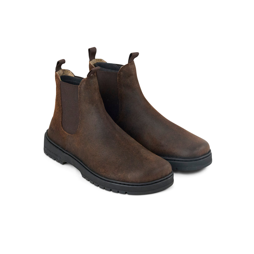 Koel Gavien Suede Felt Chocolate - Botines Chelsea barefoot calientes estilo chunky marrones  Cacles Barefoot