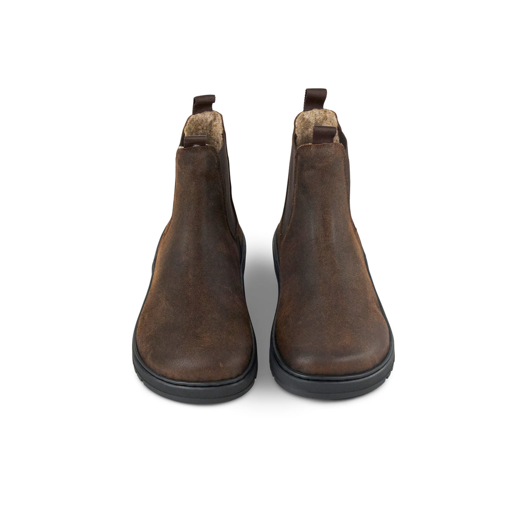 Koel Gavien Suede Felt Chocolate - Botines Chelsea barefoot calientes estilo chunky marrones  Cacles Barefoot