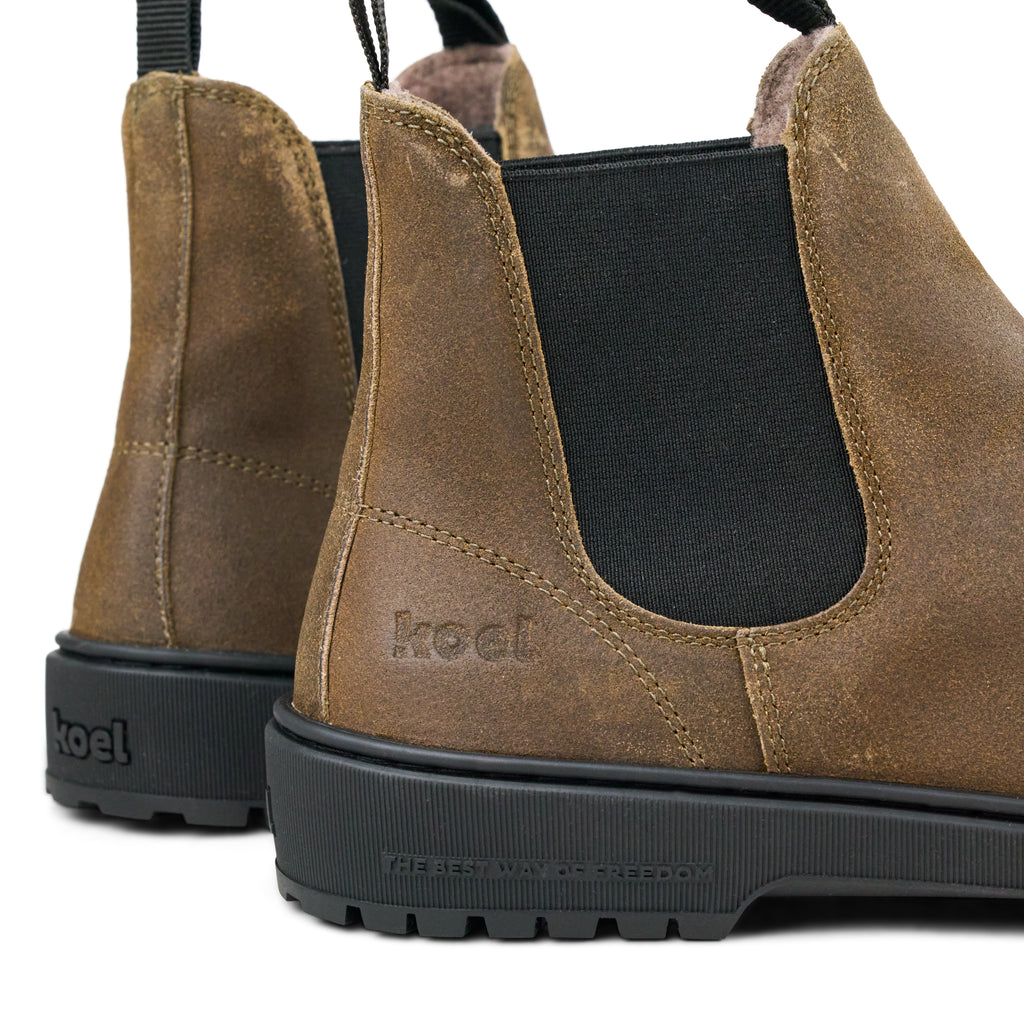 Koel Gavien Suede Felt DK Taupe - Botines Chelsea barefoot calientes estilo chunky marrones