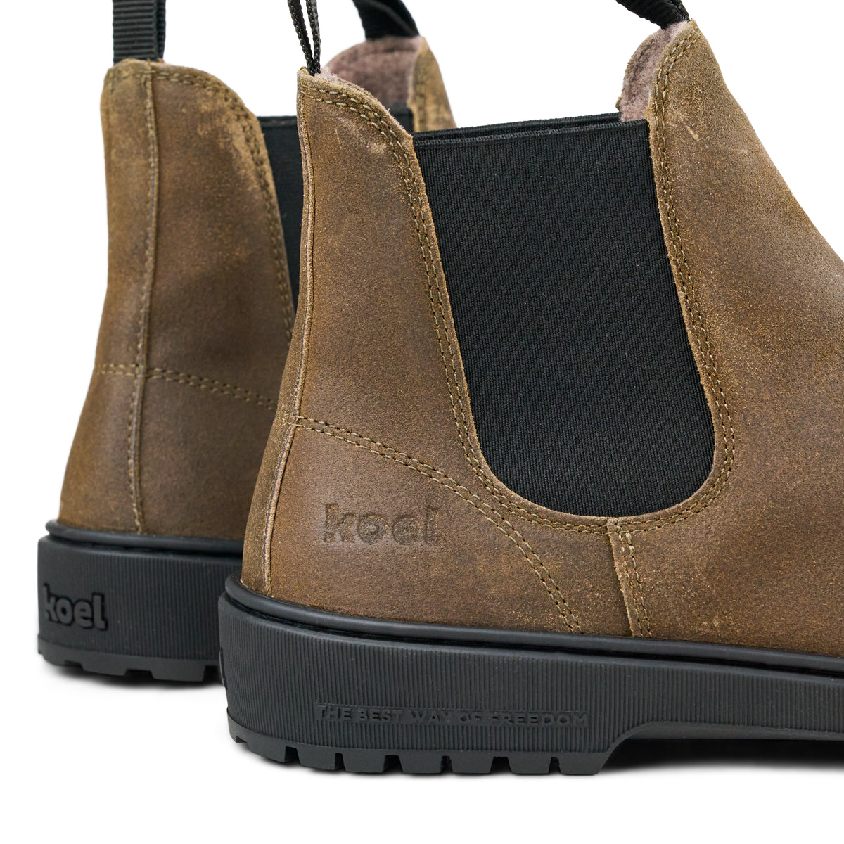 Koel Gavien Suede Felt DK Taupe - Botines Chelsea barefoot calientes estilo chunky marrones