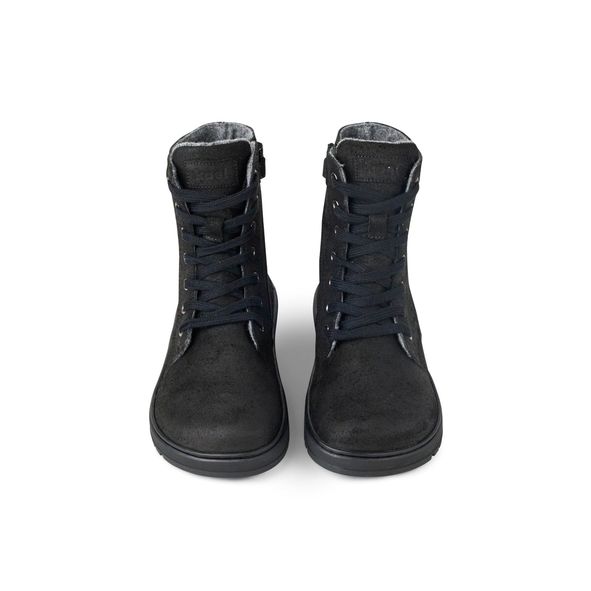 Koel Galyon Felt Black - Botas barefoot calientes estilo chunky de cordones negras