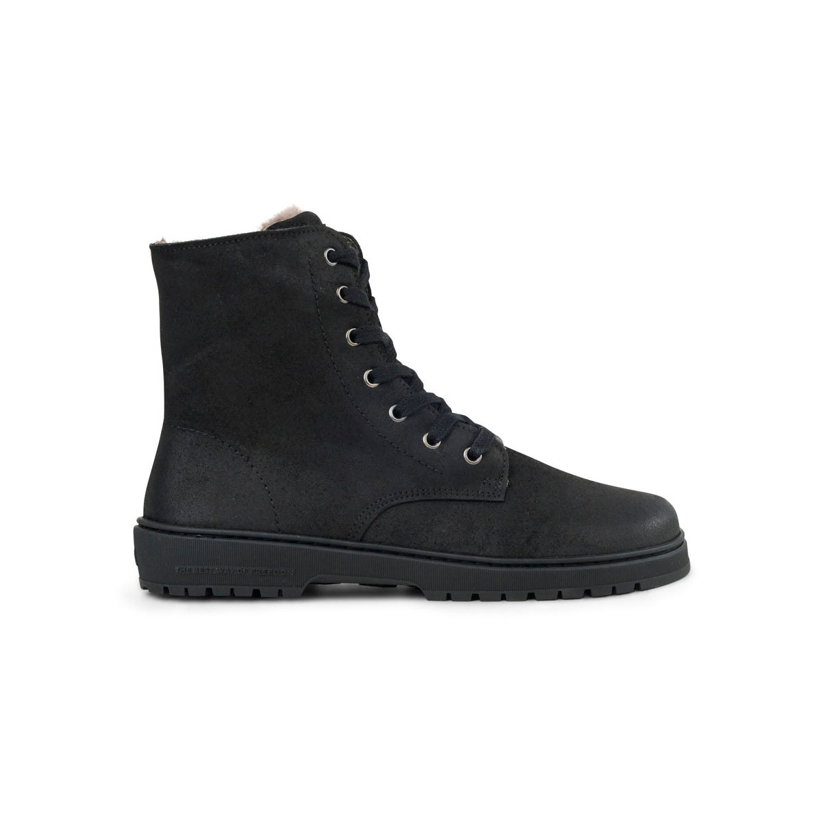 Koel Galyon Wool Black - Botas barefoot calientes estilo chunky de cordones negras