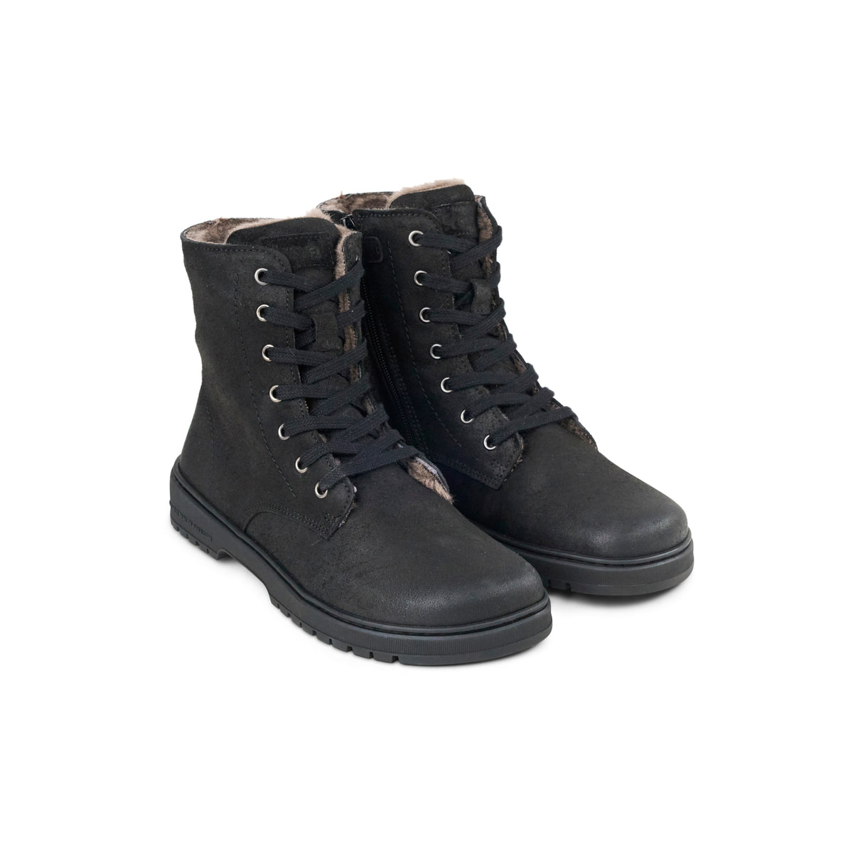 Koel Galyon Wool Black - Botas barefoot calientes estilo chunky de cordones negras