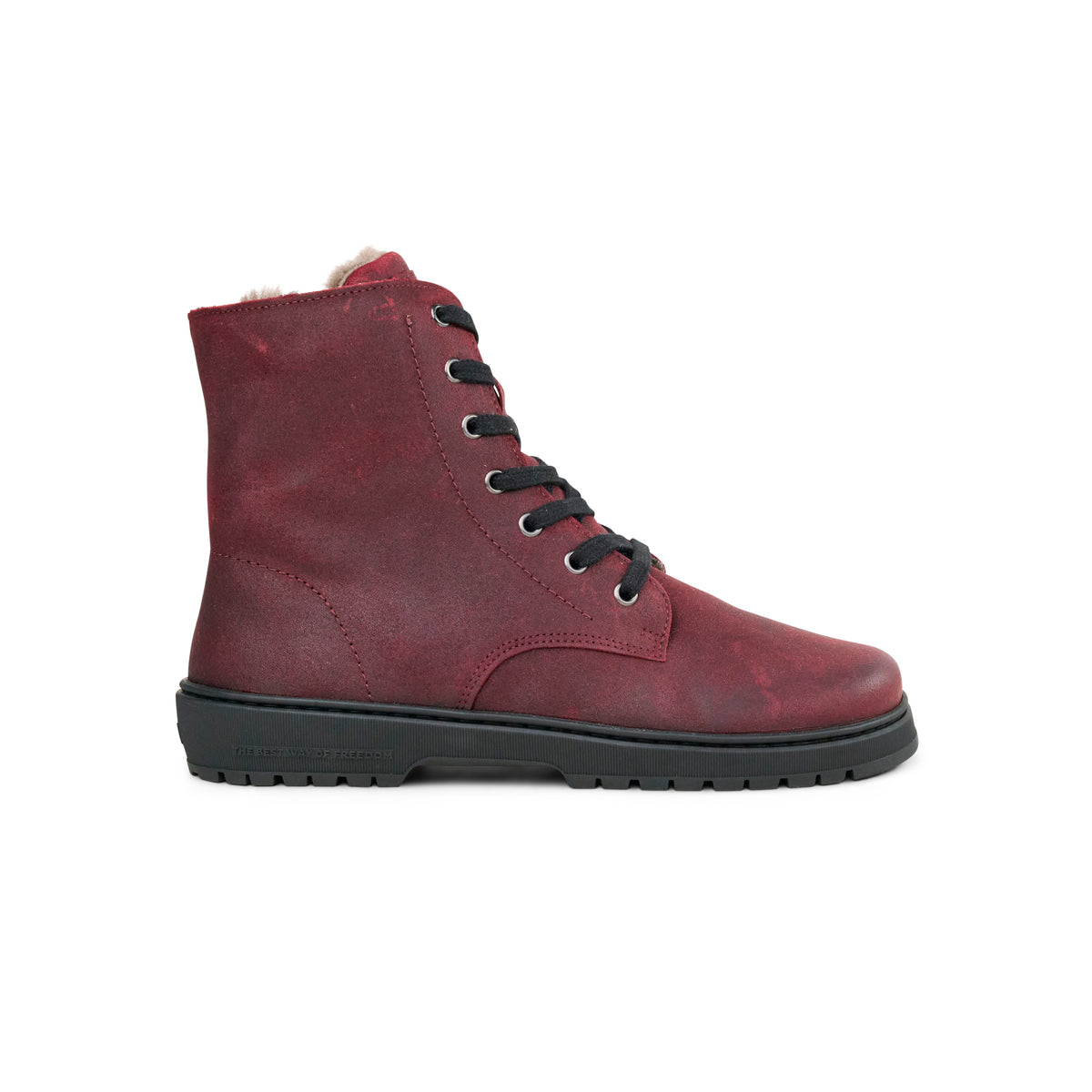 Koel Galyon Wool Bordo - Botas barefoot calientes estilo chunky de cordones burdeos