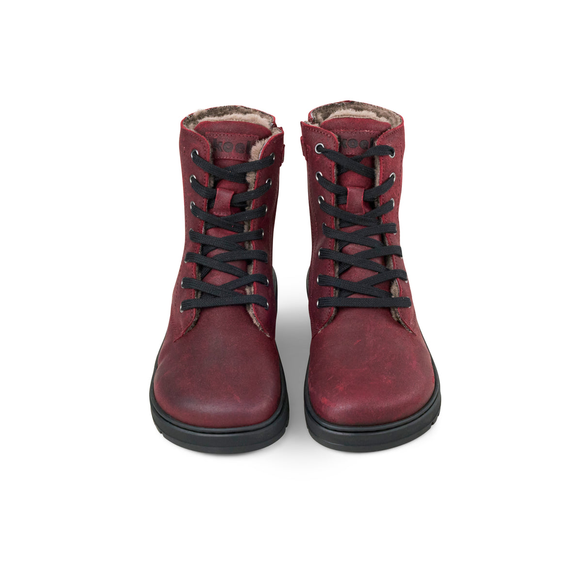 Koel Galyon Wool Bordo - Botas barefoot calientes estilo chunky de cordones burdeos