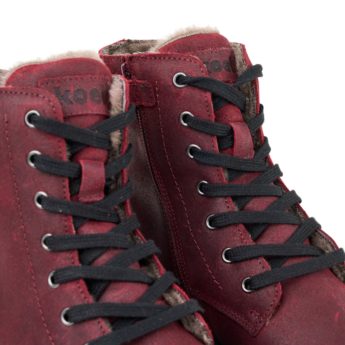 Koel Galyon Wool Bordo - Botas barefoot calientes estilo chunky de cordones burdeos