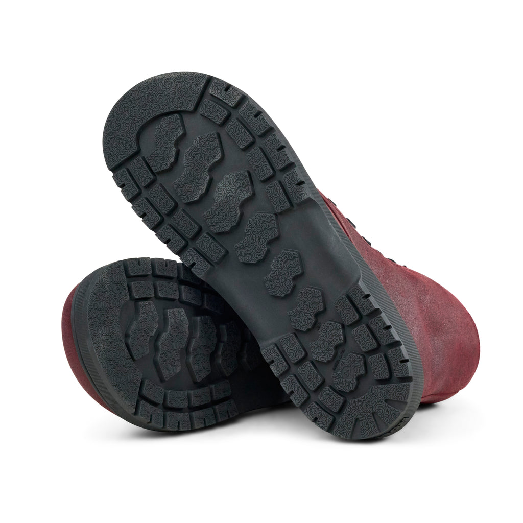 Koel Galyon Wool Bordo - Botas barefoot calientes estilo chunky de cordones burdeos