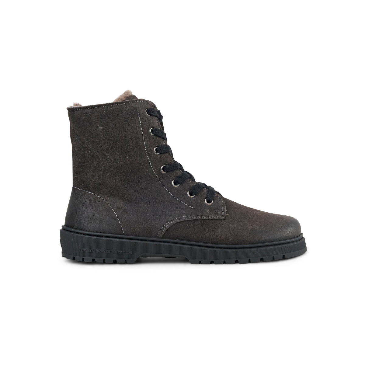 Koel Galyon Wool Dark Grey - Botas barefoot calientes estilo chunky de cordones gris oscuro