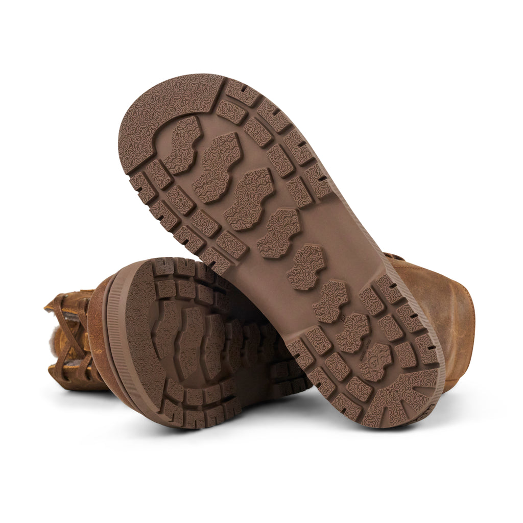 Koel Galyon Wool Taupe - Botas barefoot calientes estilo chunky de cordones marrones