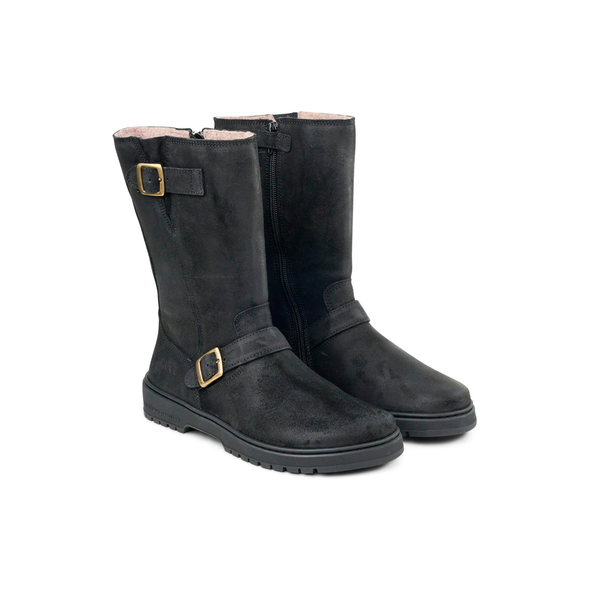 Koel Gyn Suede Felt Black - Bota motera barefoot con hebillas para mujer color negro
