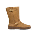 Koel Gyn Suede Felt Cognac - Bota motera barefoot con hebillas para mujer color marrón claro