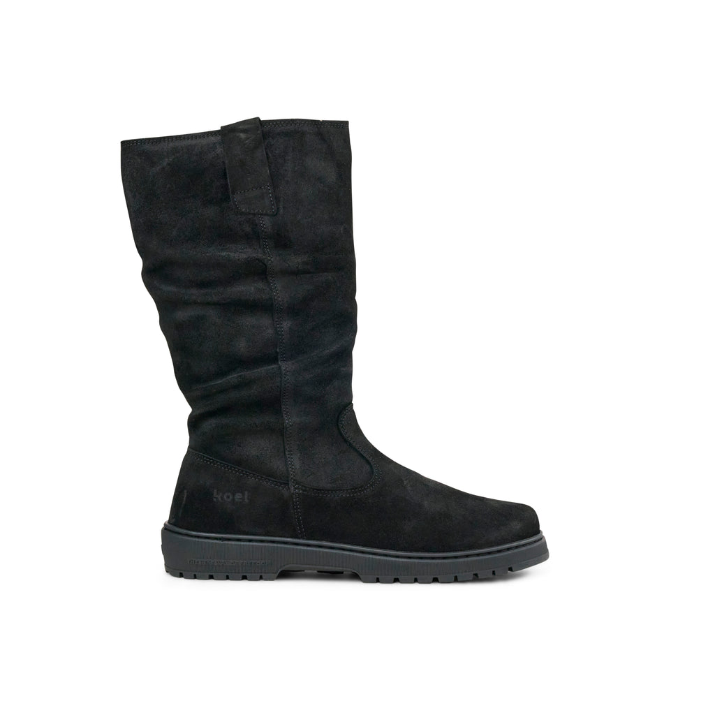 Koel Glyra Felt Black - Botas altas barefoot para mujer negras