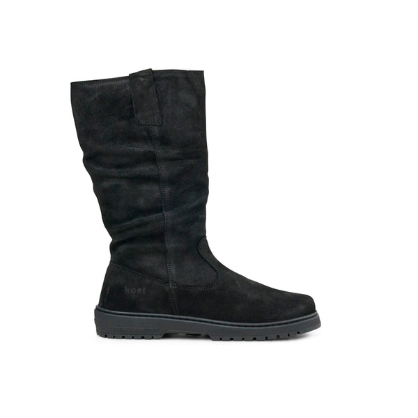 Koel Glyra Felt Black - Botas altas barefoot para mujer negras