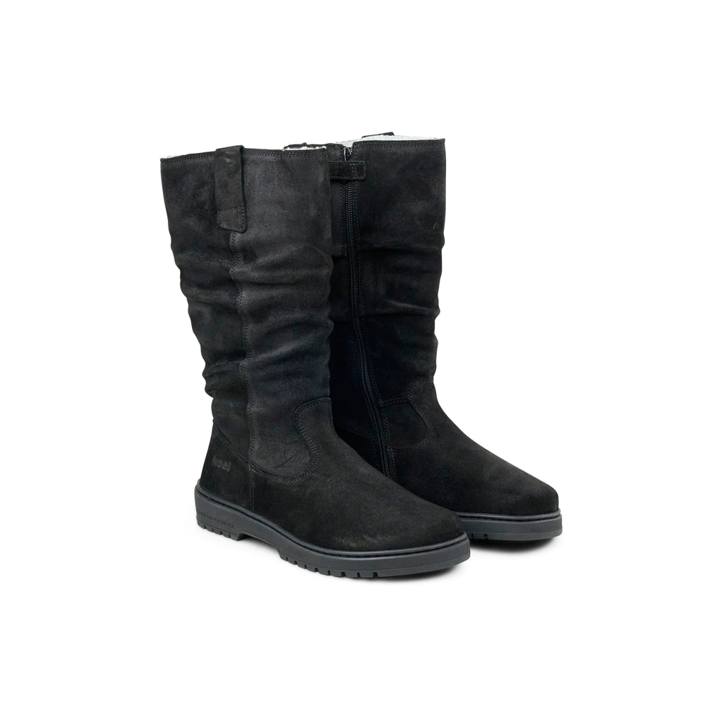 Koel Glyra Felt Black - Botas altas barefoot para mujer negras