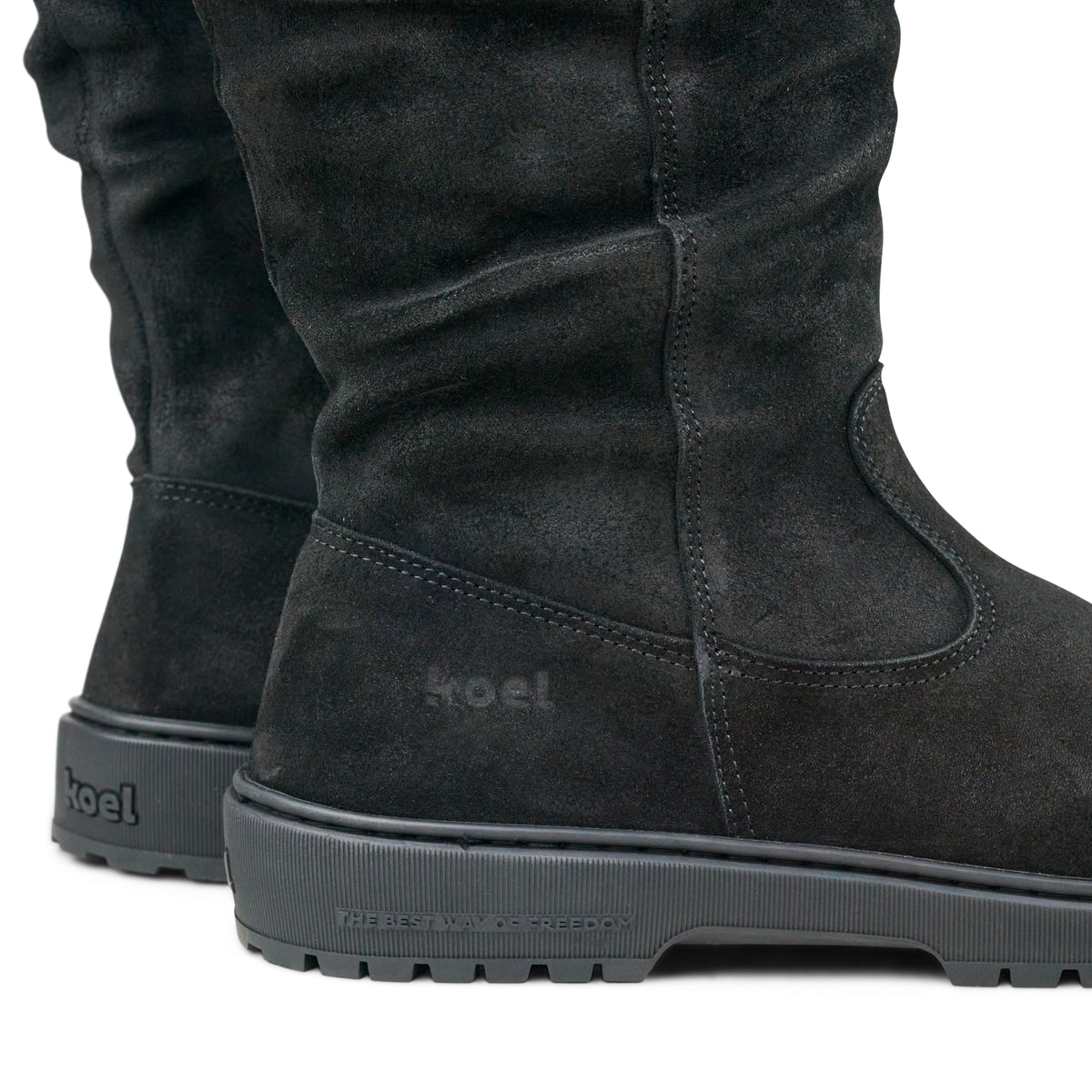 Koel Glyra Felt Black - Botas altas barefoot para mujer negras