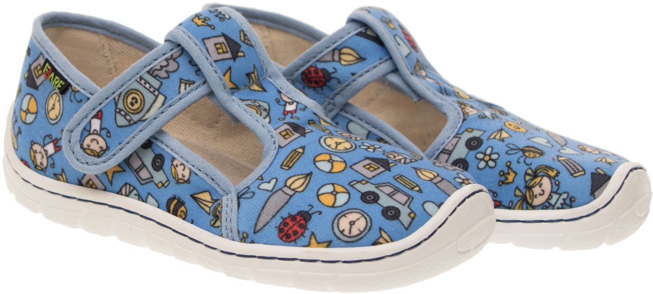 Fare Bare Slippers Light Blue - Zapatillas de casa barefoot infantiles azules con estampado de dibujitos
