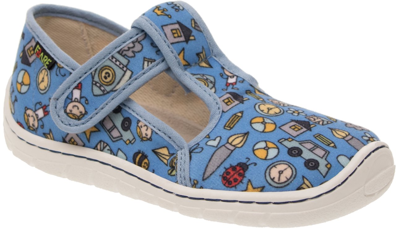 Fare Bare Slippers Light Blue - Zapatillas de casa barefoot infantiles azules con estampado de dibujitos