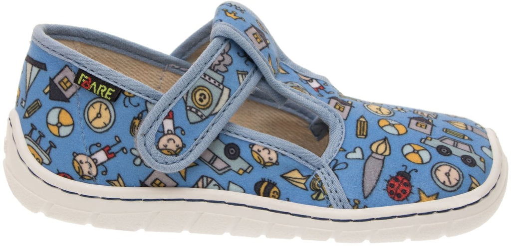 Fare Bare Slippers Light Blue - Zapatillas de casa barefoot infantiles azules con estampado de dibujitos
