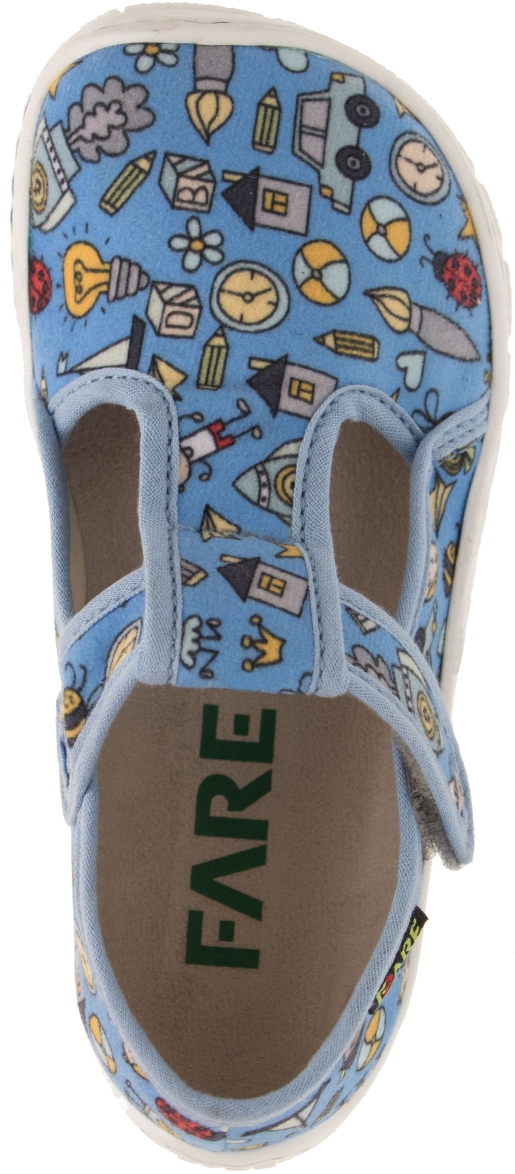 Fare Bare Slippers Light Blue - Zapatillas de casa barefoot infantiles azules con estampado de dibujitos